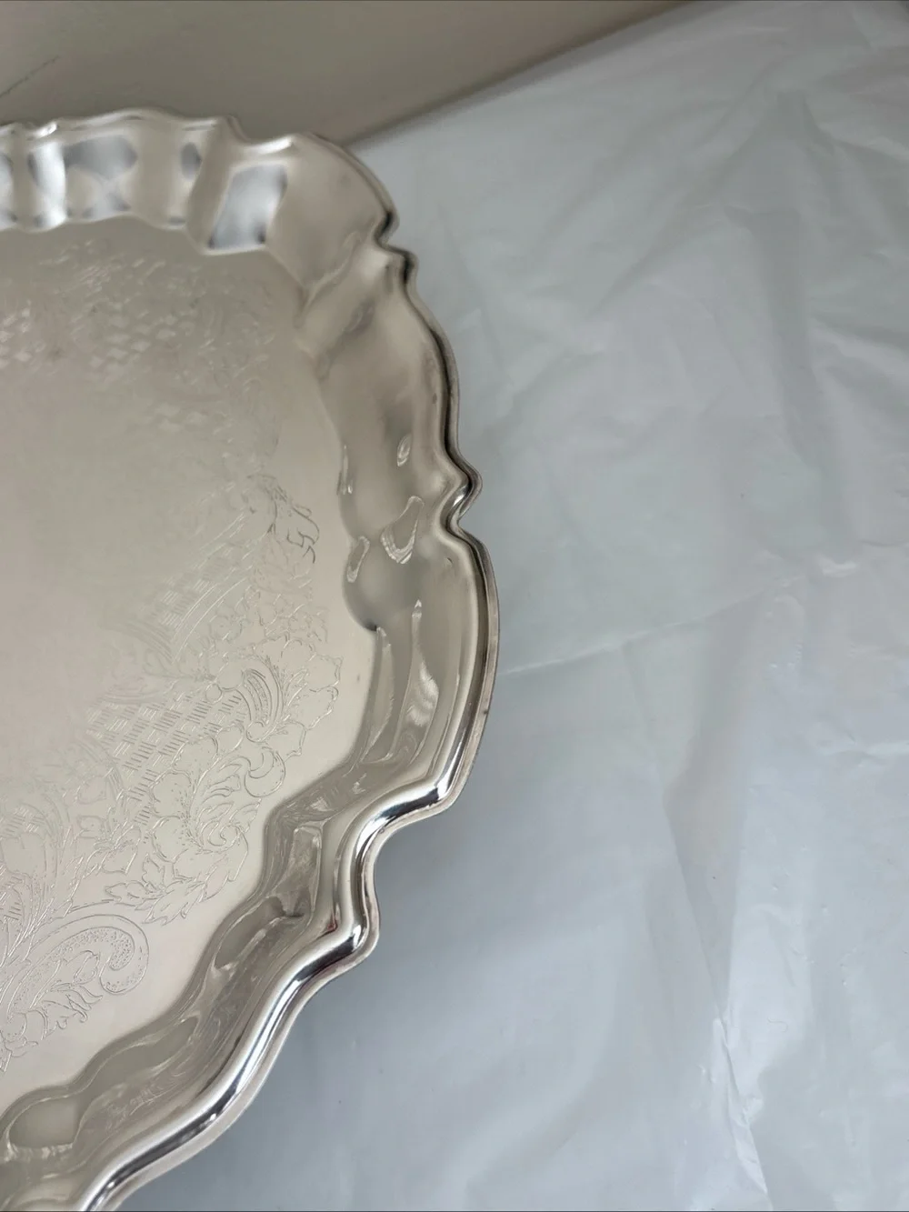 Leonard EP Silver Plated Serving Tray Italy Embossed Ornate Footed  14.38x11.38”